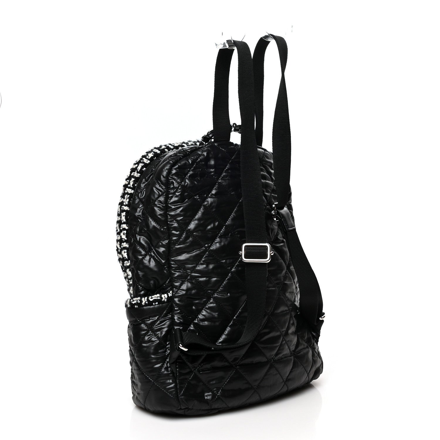 Chanel Nylon Tweed CC Backpack Black White 3 of 9