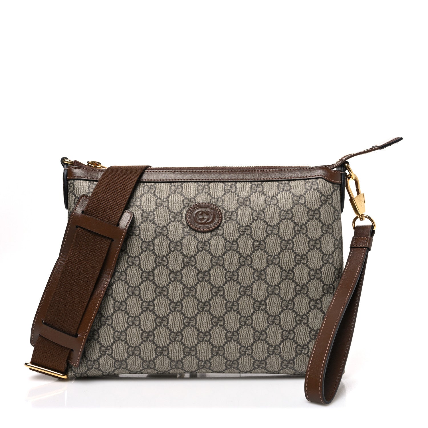 Gucci GG Supreme Monogram Azalea Calfskin Retro Interlocking G Wristlet Messenger Bag Beige Ebony Brown Sugar 1 of 10