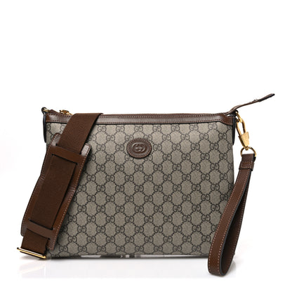 Gucci GG Supreme Monogram Azalea Calfskin Retro Interlocking G Wristlet Messenger Bag Beige Ebony Brown Sugar 1 of 10
