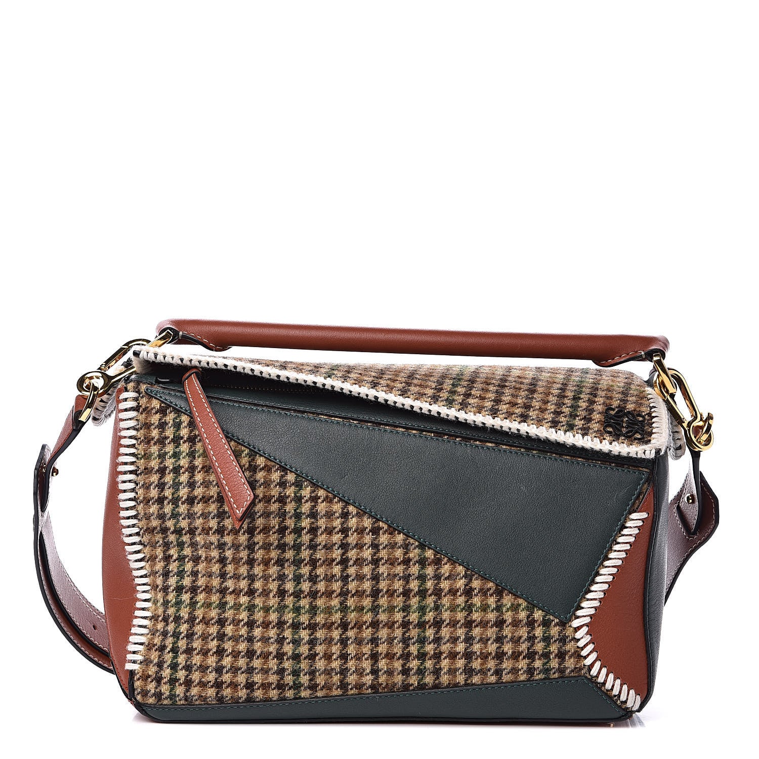 Loewe Tweed Calfskin Medium Puzzle Bag Emerald 1 of 12