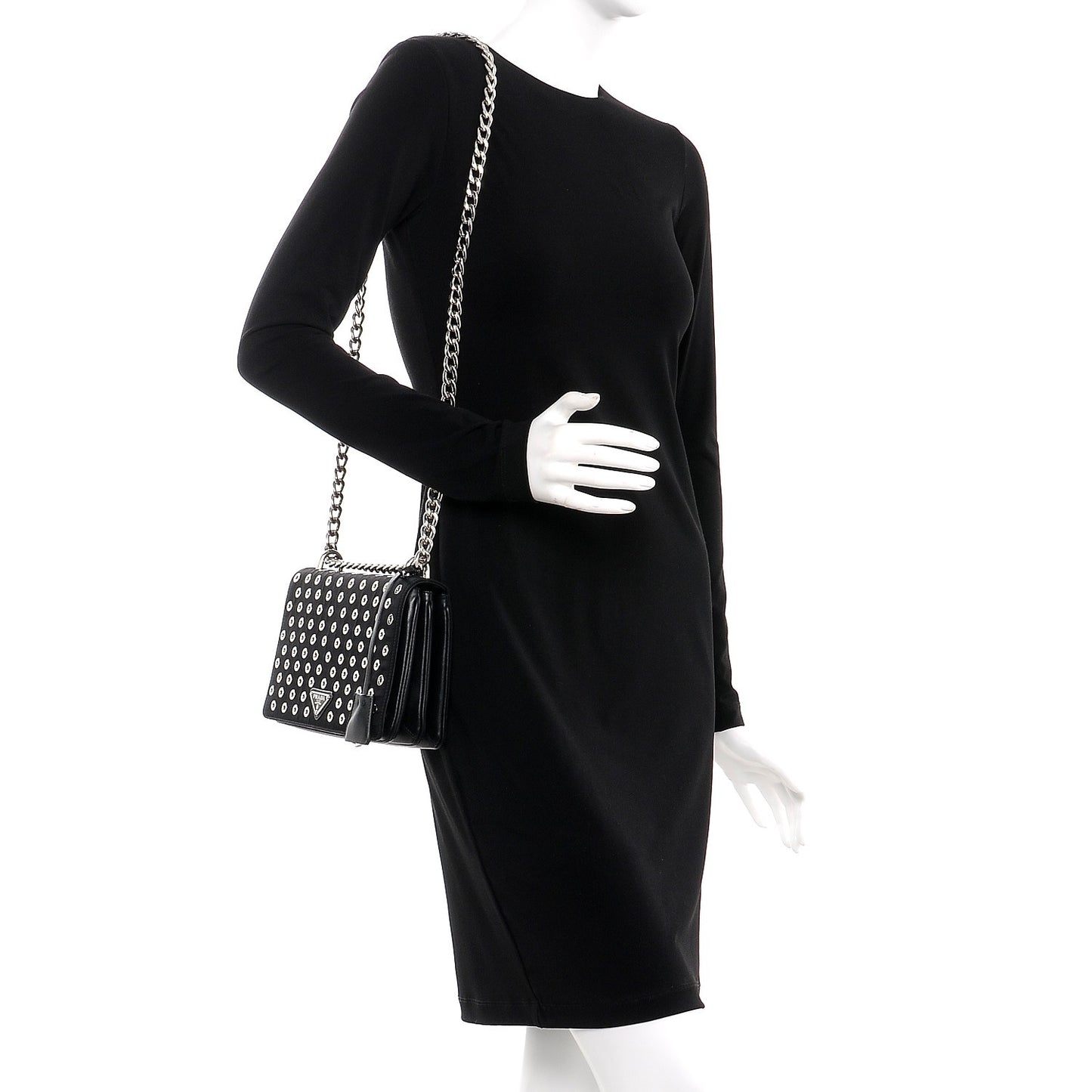 Tessuto Nylon Soft Calf Grommet Chain Shoulder Bag Nero Black