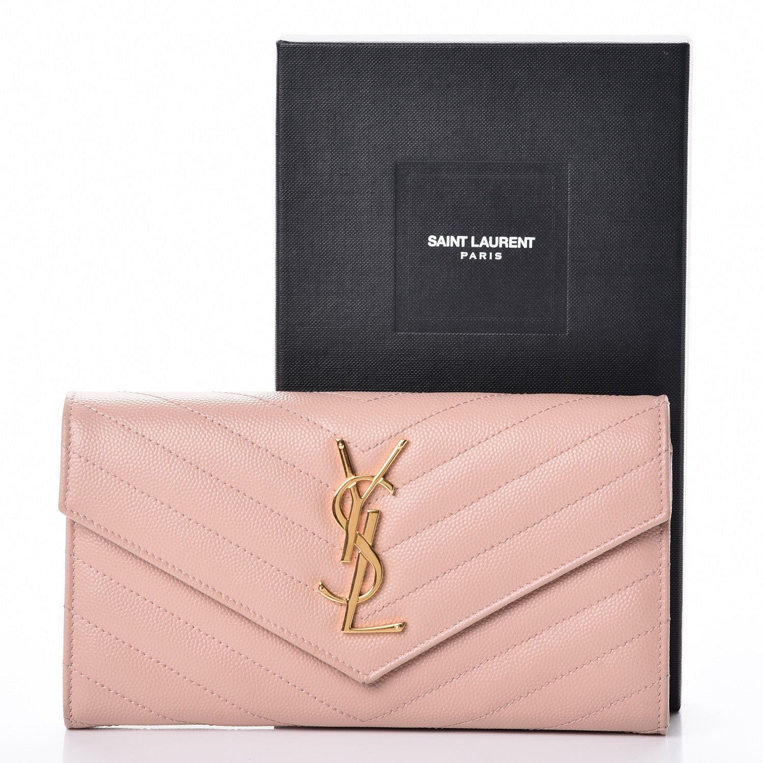Saint Laurent Grain De Poudre Matelasse Chevron Monogram Wallet Pale Pink 9 of 9