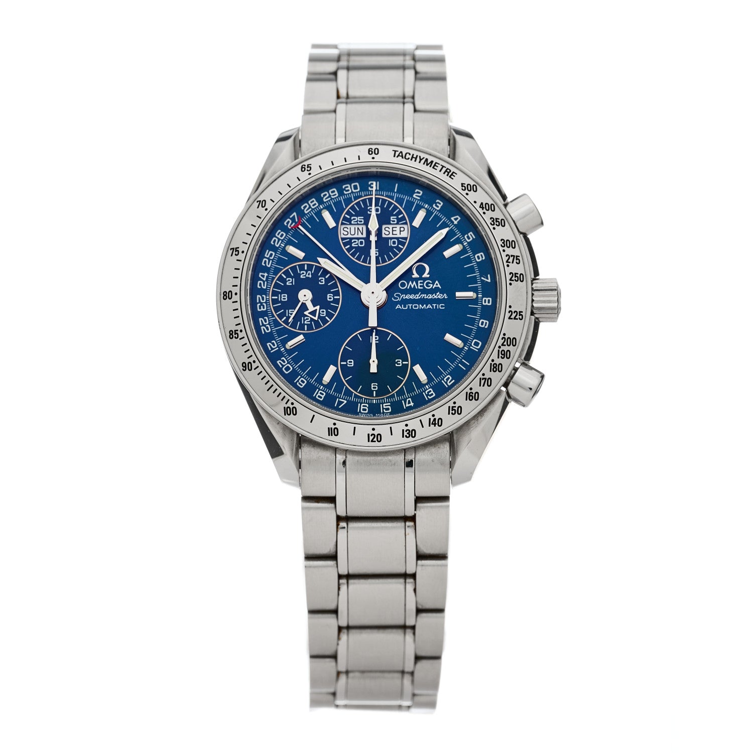 Omega Stainless Steel 39mm Speedmaster Triple Calendar Chronograph Automatic Watch Blue 3523.80 1 of 4