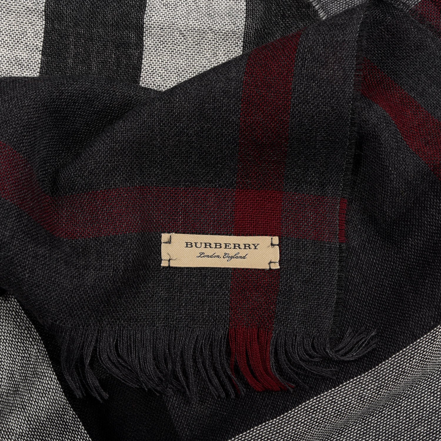 Burberry Wool Cashmere Tonal Lightweight Check Scarf Charcoal 3 of 4