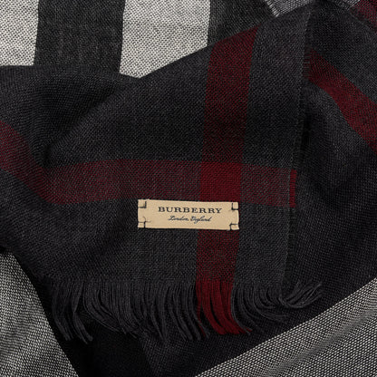 Burberry Wool Cashmere Tonal Lightweight Check Scarf Charcoal 3 of 4