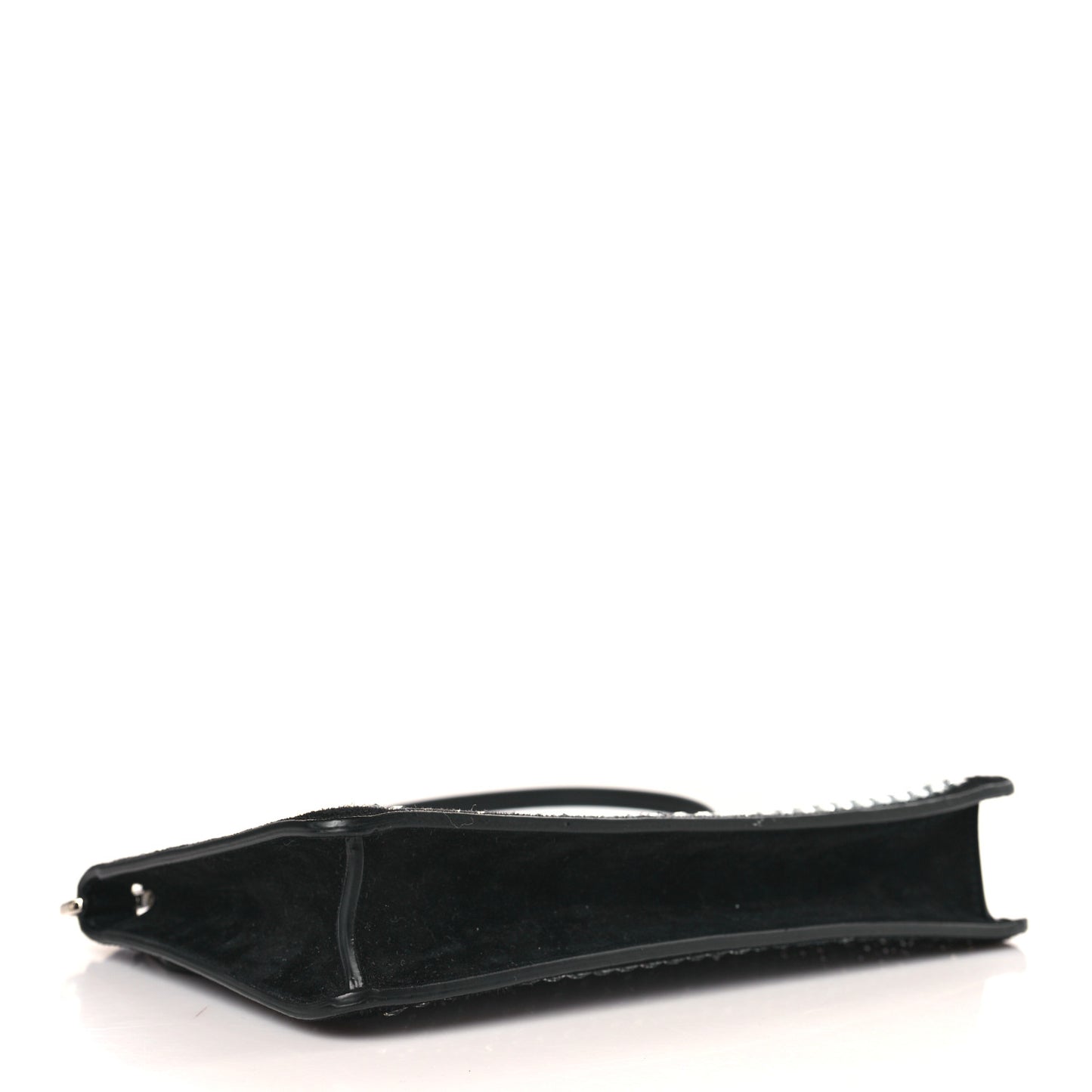 Suede Crystal Embellished TB Hotfix Shoulder Pouch Black