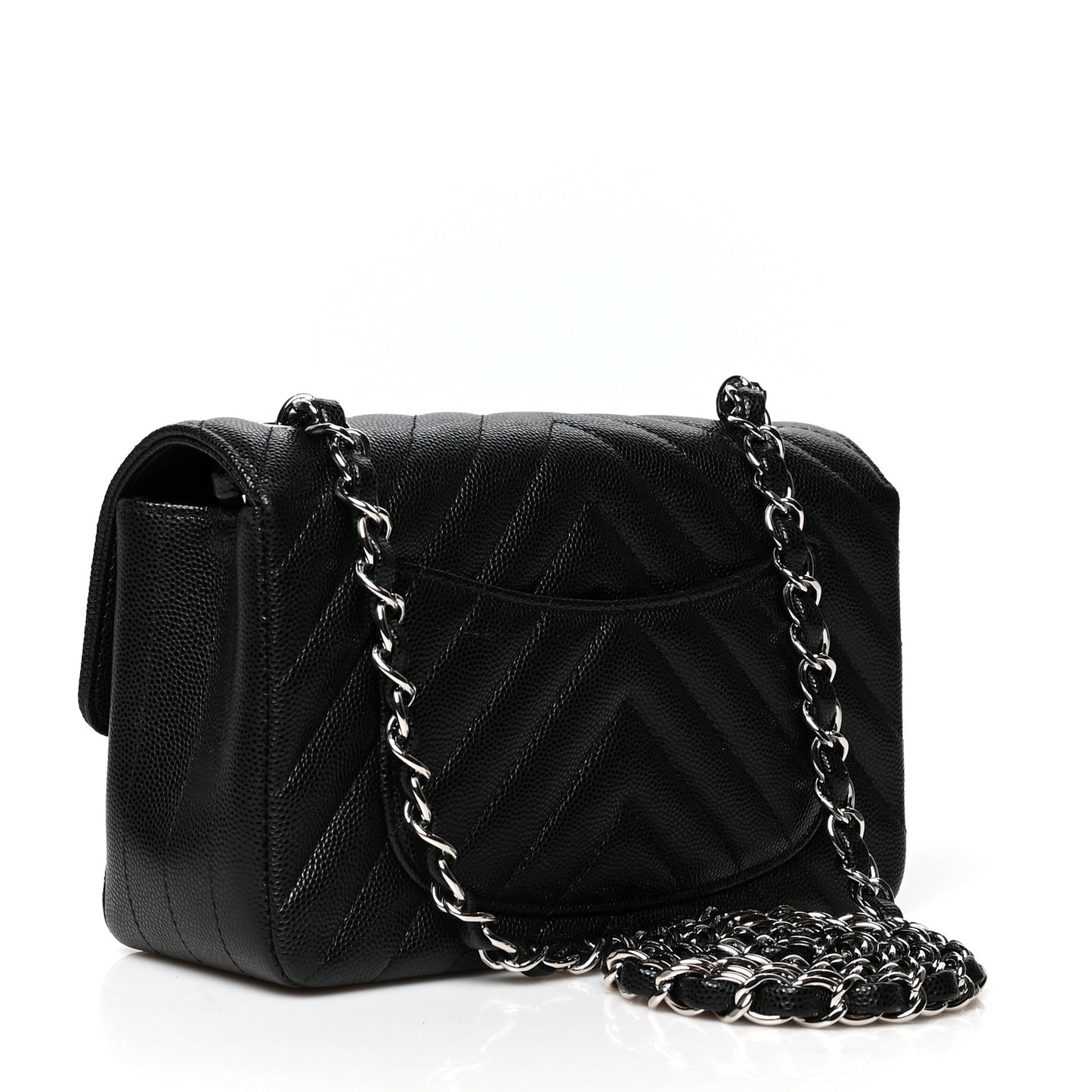 Caviar Chevron Quilted Mini Rectangular Flap Black