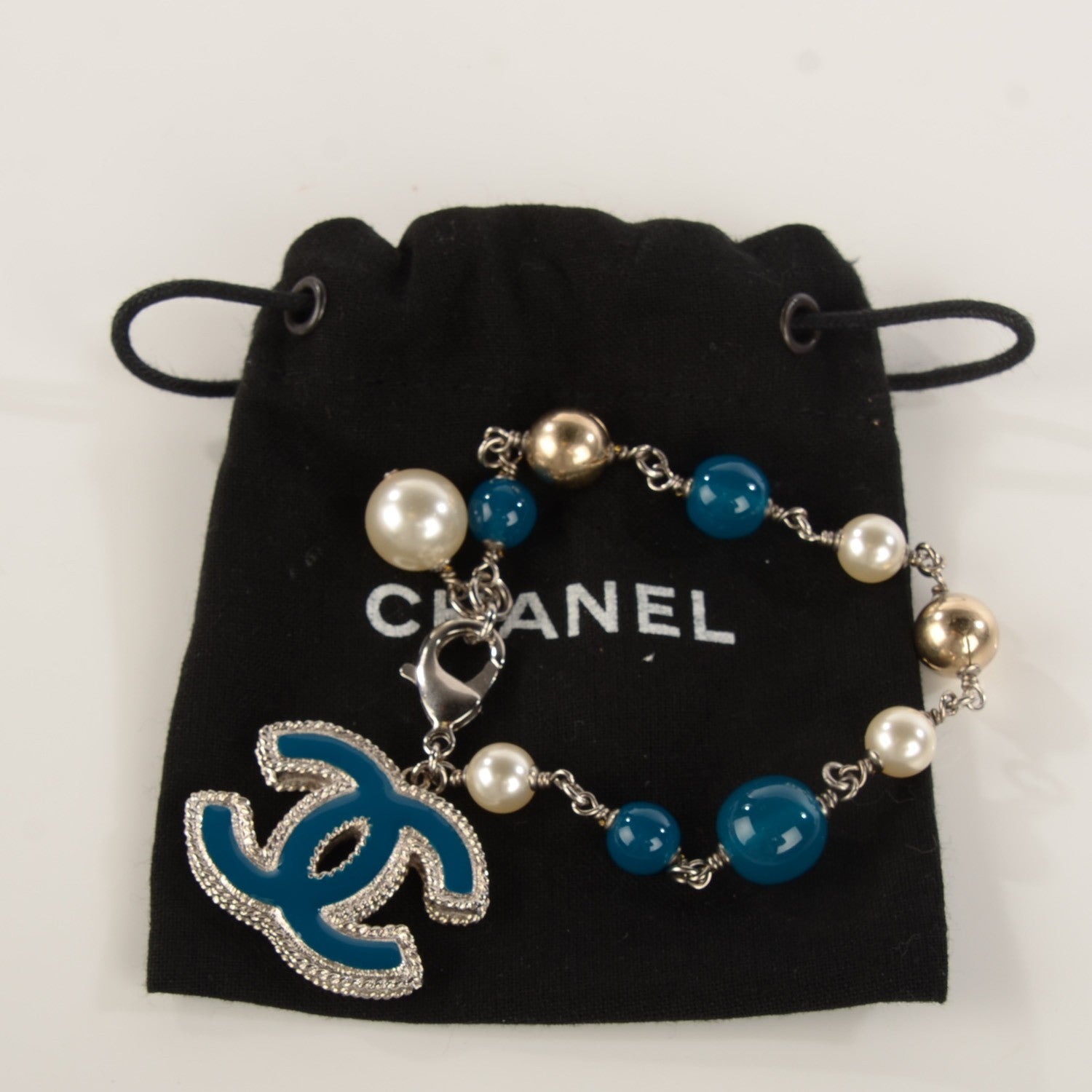Chanel Pearl Bead CC Bracelet Blue 4 of 5