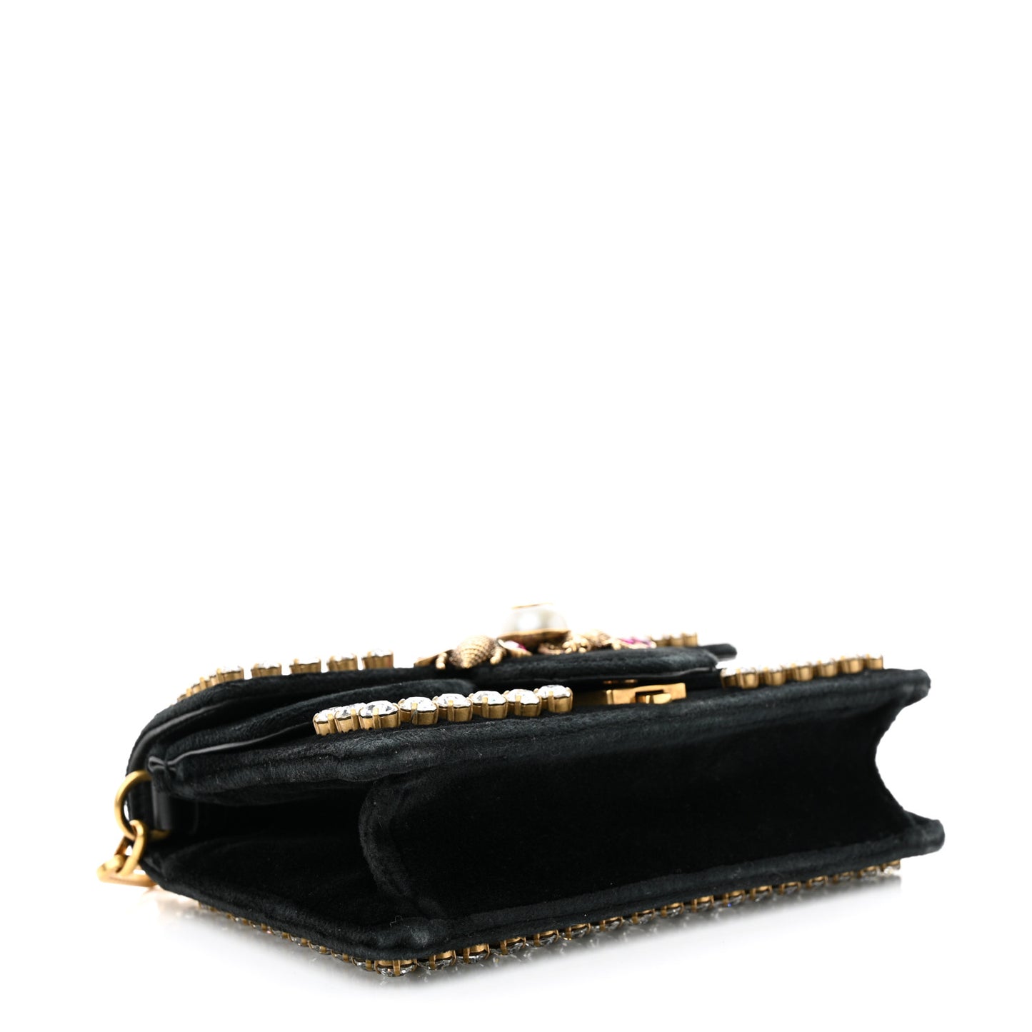 Velvet Crystal Mini Bee Broadway Shoulder Bag Black
