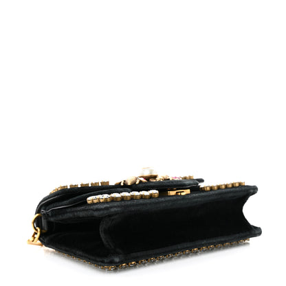 Gucci Velvet Crystal Mini Bee Broadway Shoulder Bag Black 4 of 12