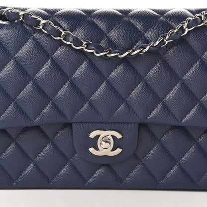Chanel Caviar Quilted Medium Double Flap Dark Blue 10 of 11