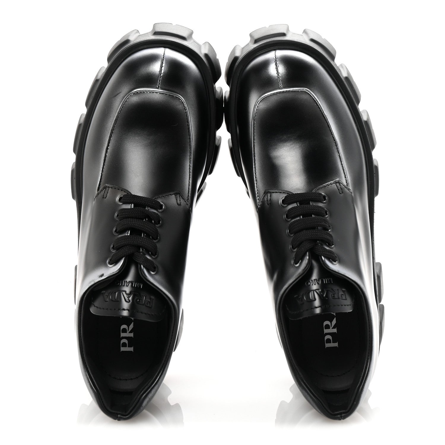 Prada Spazzolato Rois Sfumato Monolith 55mm Derby Loafers 38.5 Black Argento 2 of 9