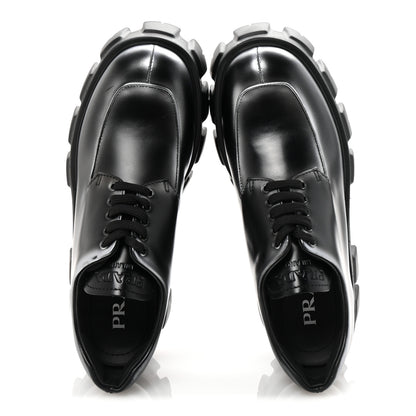 Prada Spazzolato Rois Sfumato Monolith 55mm Derby Loafers 38.5 Black Argento 2 of 9