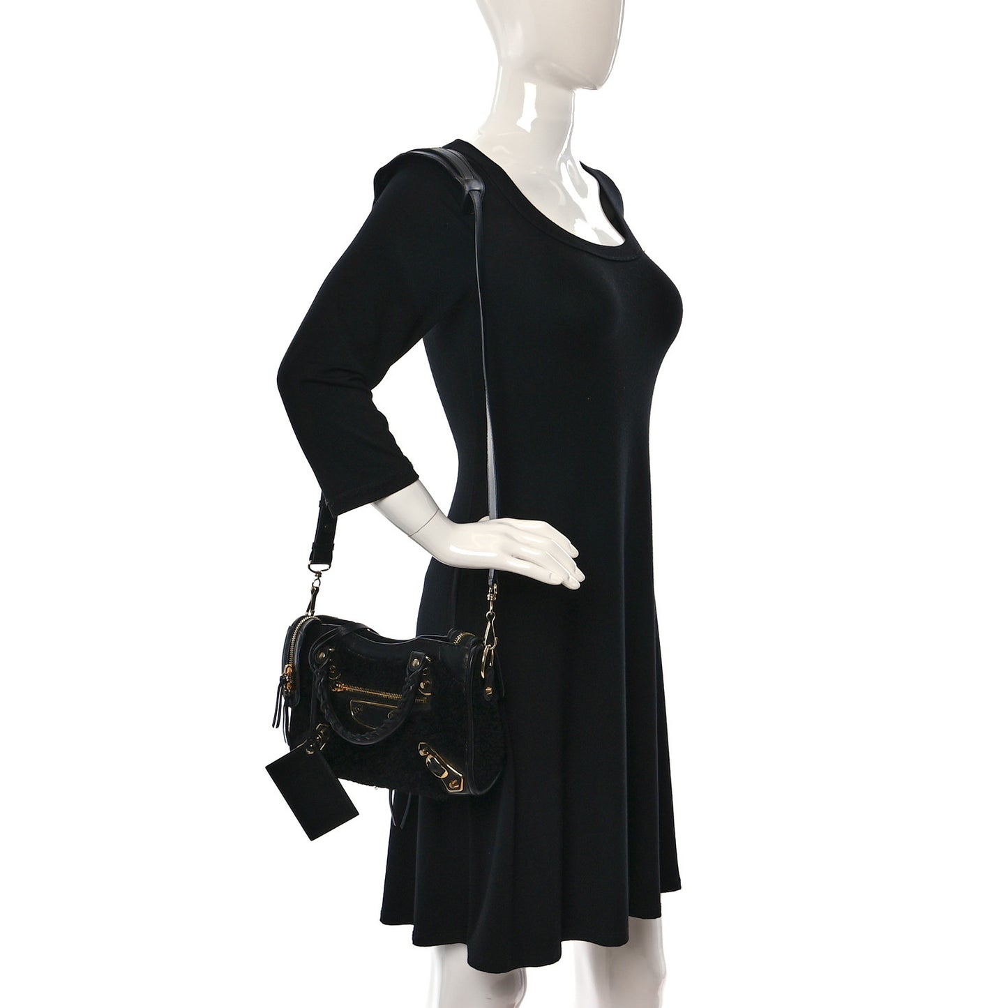 Shearling Gold Metallic Edge Hardware Mini City Black