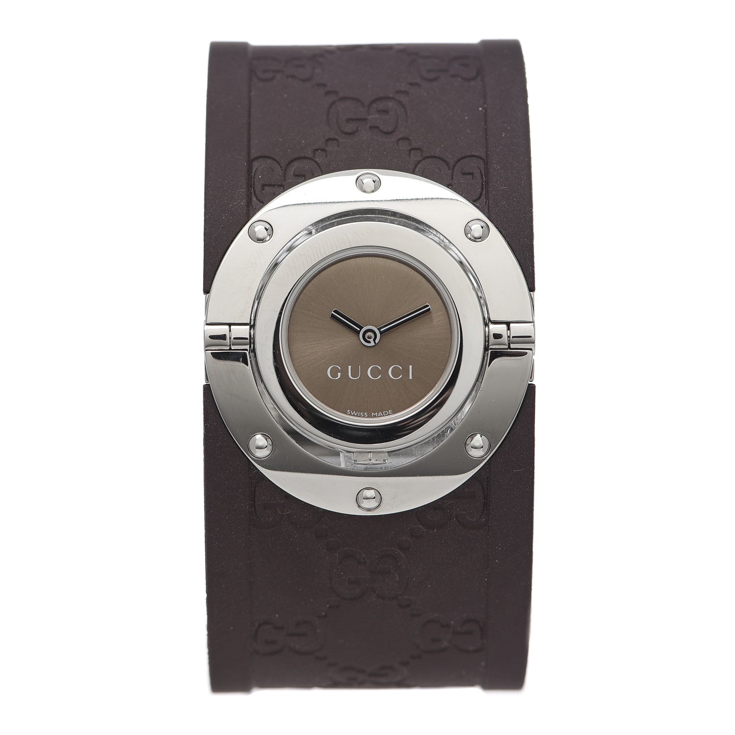 Gucci Stainless Steel Rubber 33mm Twirl Quartz Watch Brown 1 of 6
