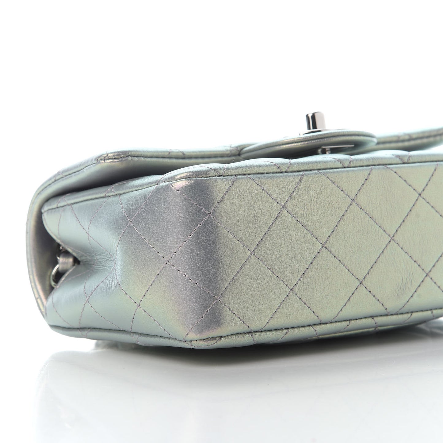 Iridescent Calfskin Quilted Mini Rectangular Flap Light Purple