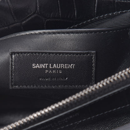 Saint Laurent Calfskin Crocodile Embossed Monogram Large College Satchel Black 6 of 10