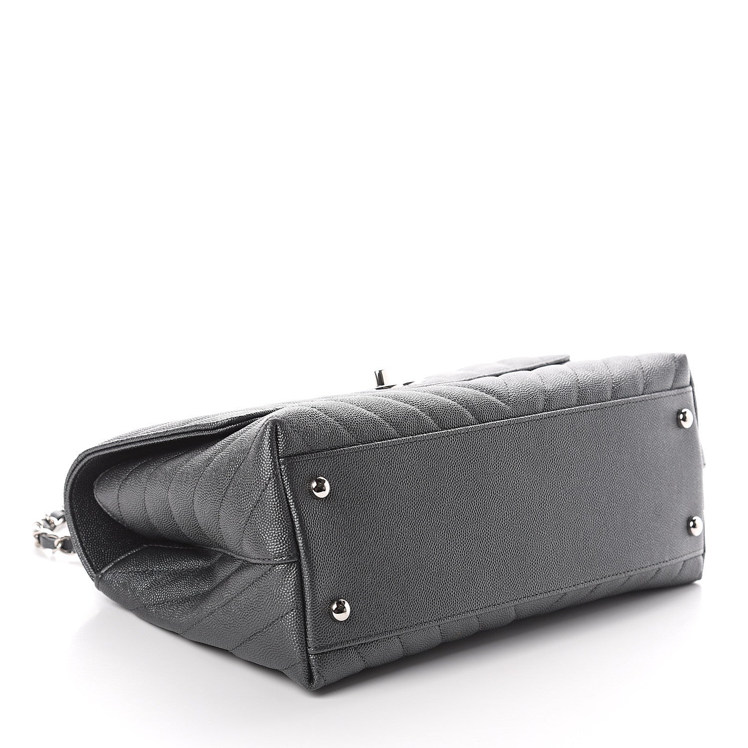 Chanel Caviar Chevron Quilted Small Coco Handle Flap Dark Grey 3 of 9