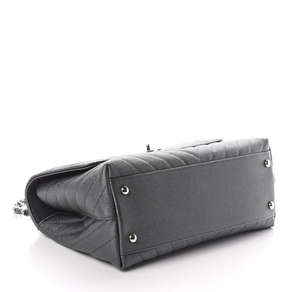 Chanel Caviar Chevron Quilted Small Coco Handle Flap Dark Grey 3 of 9