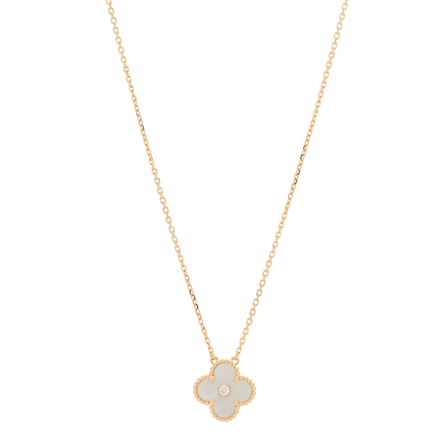 18K Rose Gold Diamond Mother of Pearl Vintage Alhambra Pendant Necklace