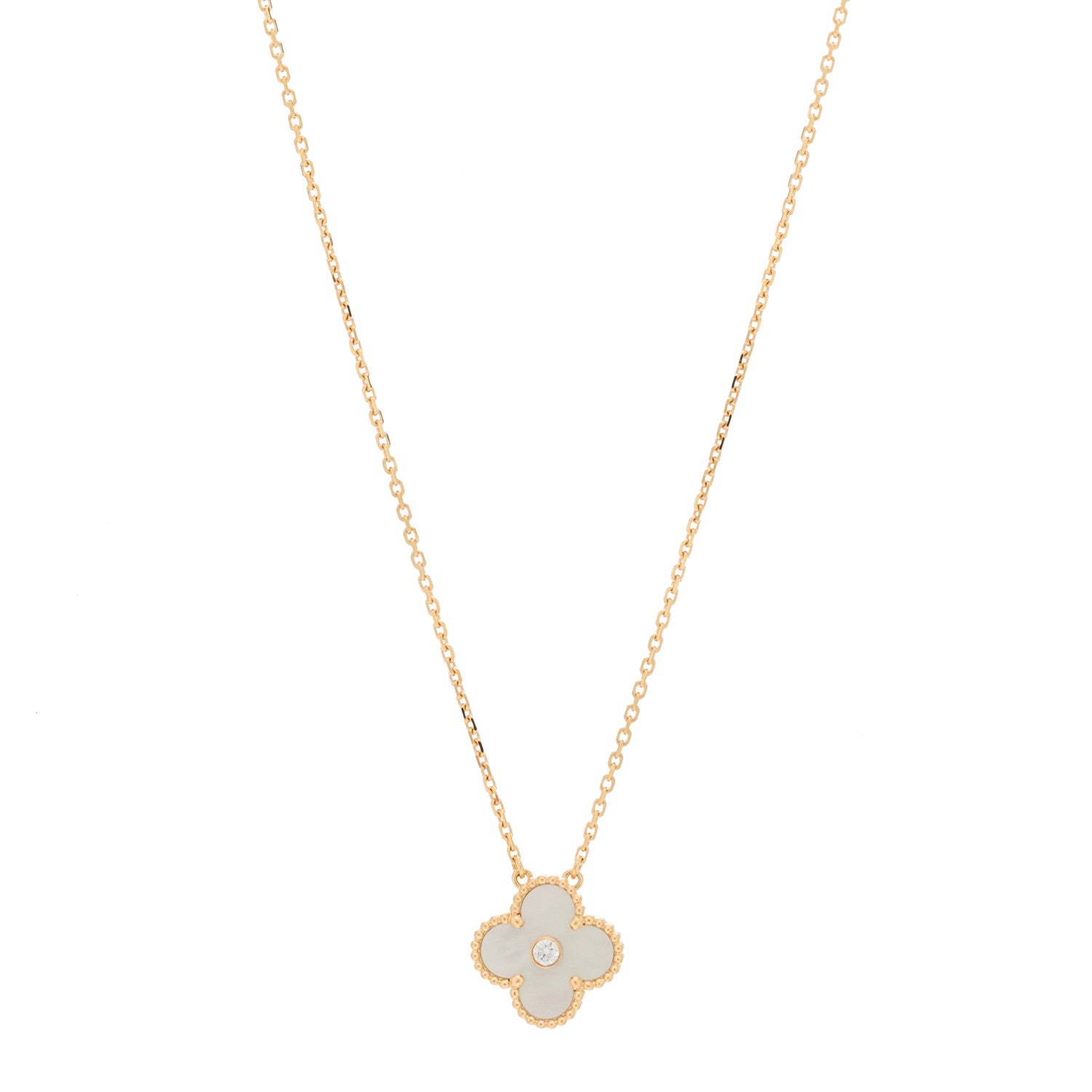 Van Cleef & Arpels 18K Rose Gold Diamond Mother of Pearl Vintage Alhambra Pendant Necklace 1 of 5