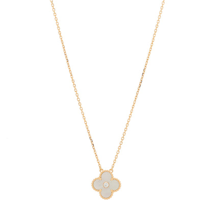 Van Cleef & Arpels 18K Rose Gold Diamond Mother of Pearl Vintage Alhambra Pendant Necklace 1 of 5