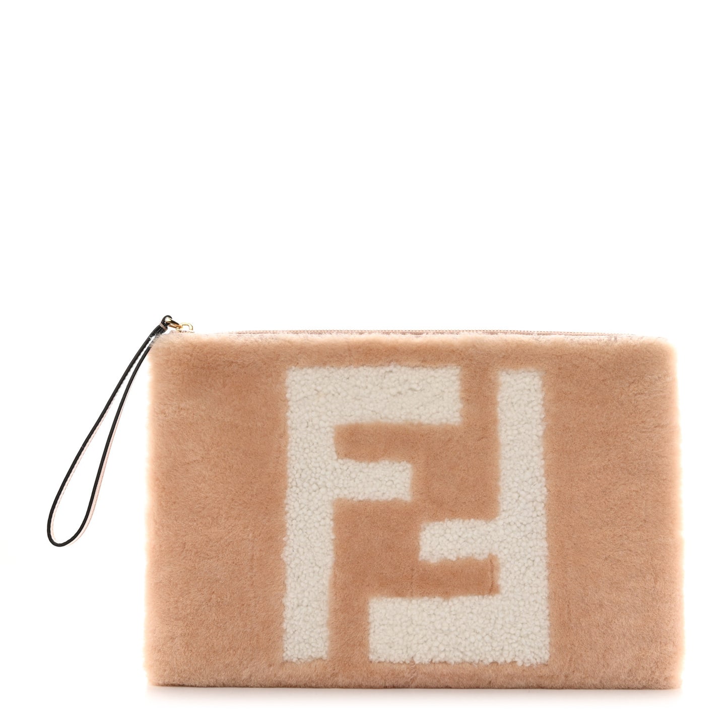 Shearling FF Inlay Large Flat Pouch Soap White