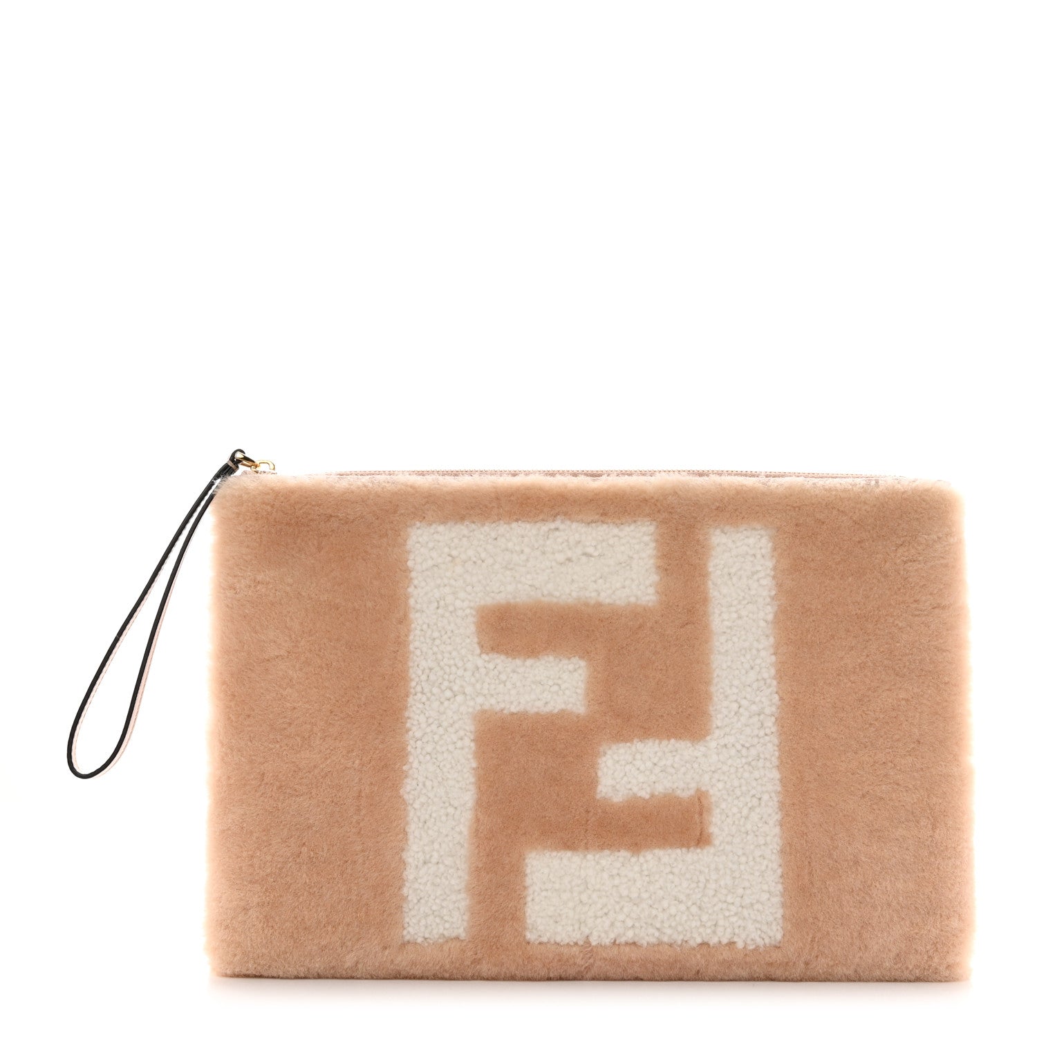 Fendi Shearling FF Inlay Large Flat Pouch Soap White 1 of 7