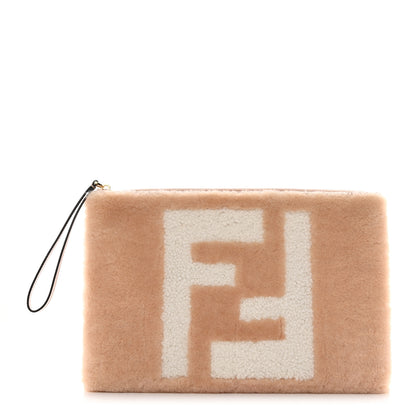 Fendi Shearling FF Inlay Large Flat Pouch Soap White 1 of 7