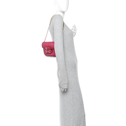 Gucci Canvas Calfskin Crystal GG Monogram Snakeskin Mini Horsebit 1955 Shoulder Bag Pink 2 of 10