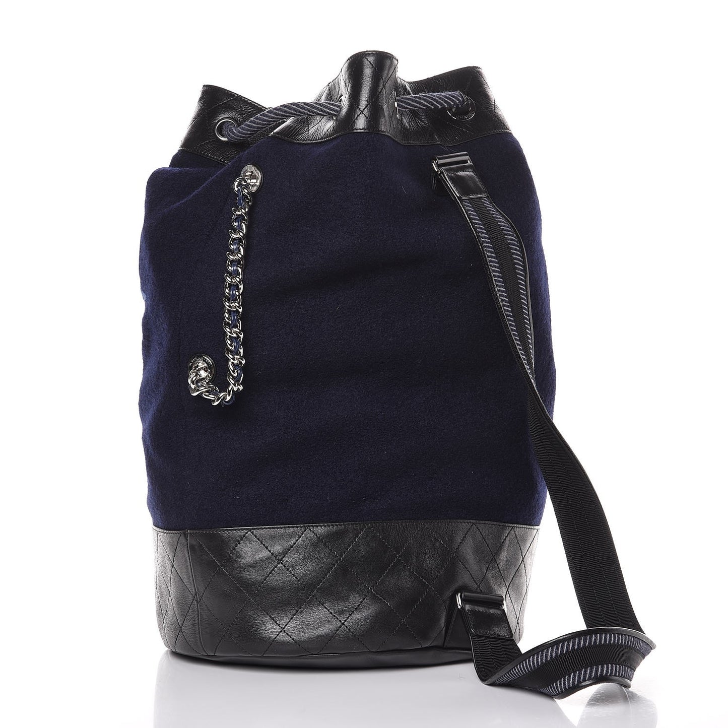 Wool Calfskin Embroidered Paris Hamburg Drawstring Backpack Navy Blue