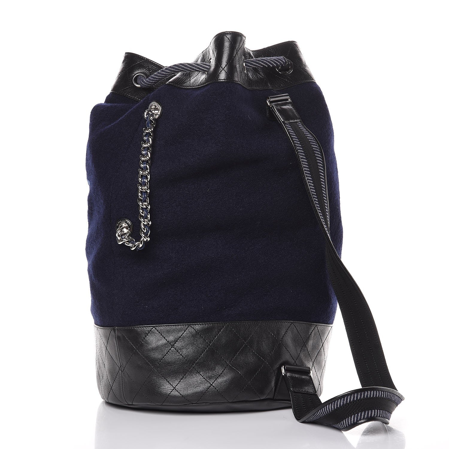 Chanel Wool Calfskin Embroidered Paris Hamburg Drawstring Backpack Navy Blue 3 of 9