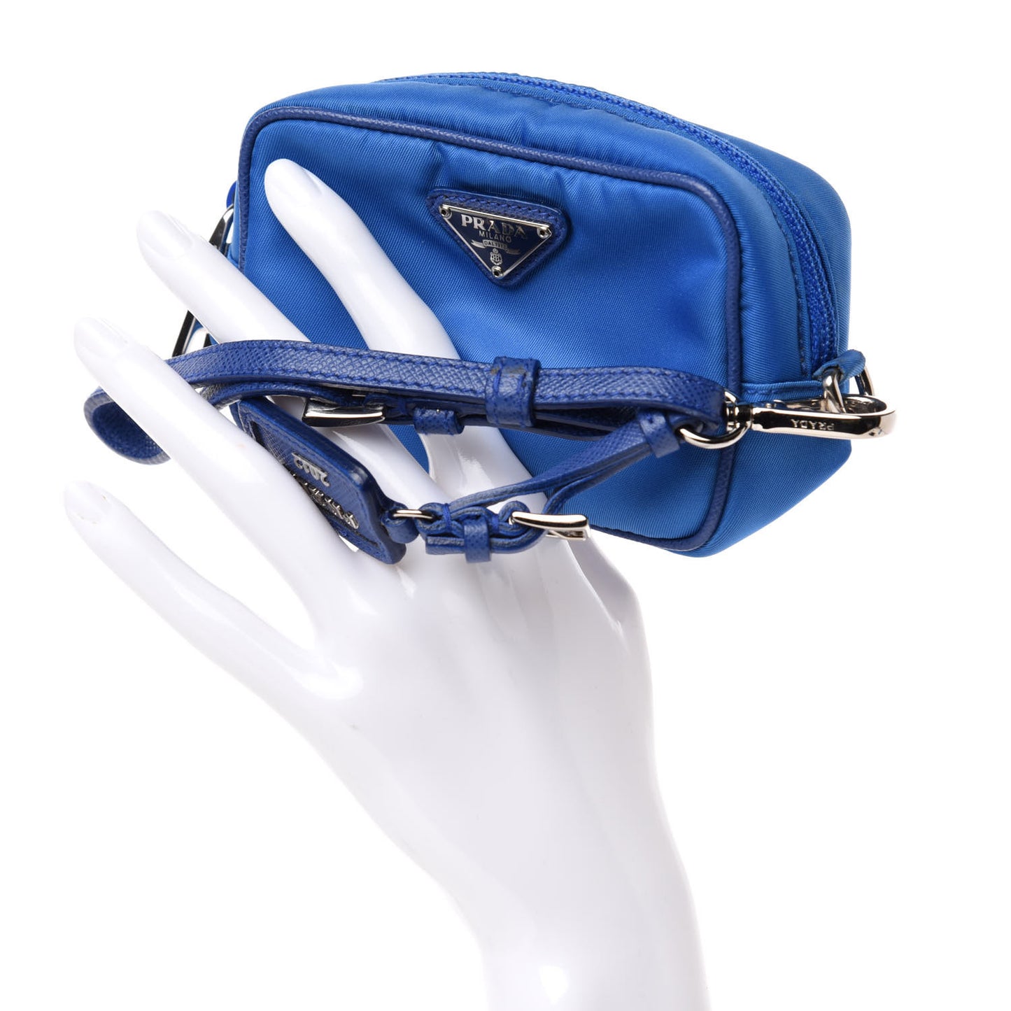 Tessuto Nylon Saffiano Wristlet Azzurro