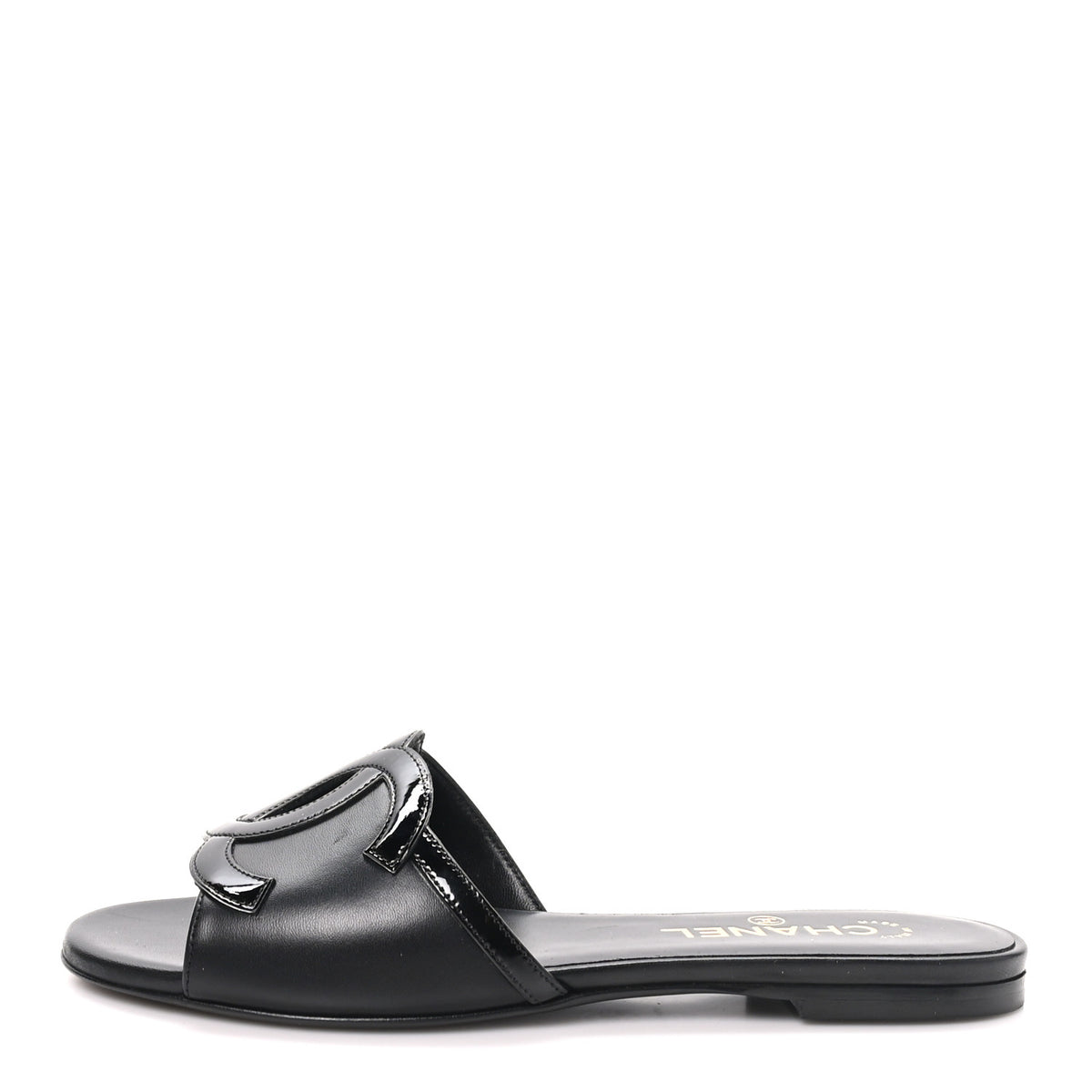 Chanel Lambskin CC Cutout Sandal Mules 37.5 Beige Black 1 of 10