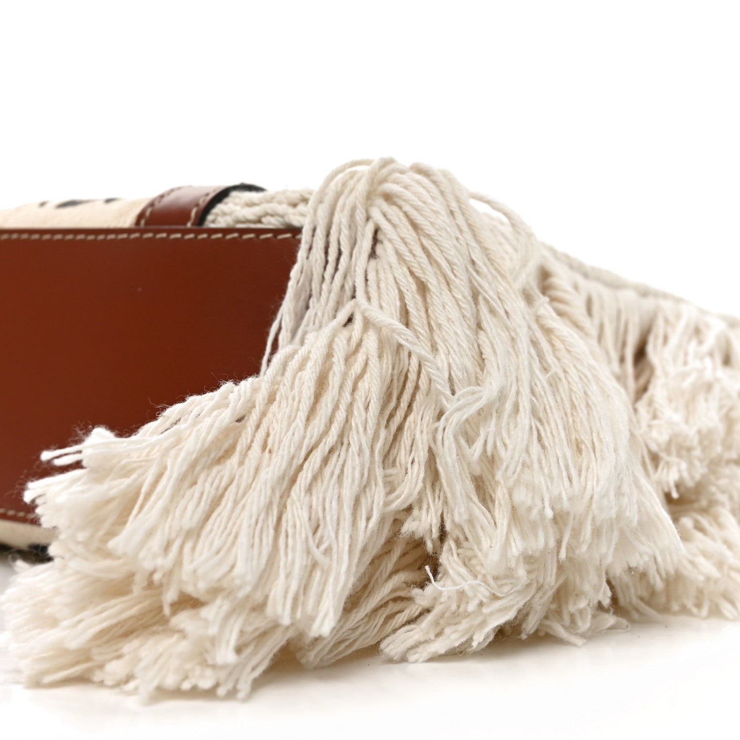 Chloe Cotton Calfskin Small Woody Ribbon Fringe Tote White Brown 10 of 10