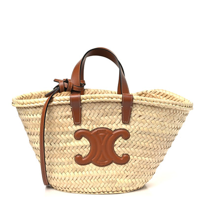 Celine Raffia Calfskin Triomphe Teen Panier Tan 1 of 9