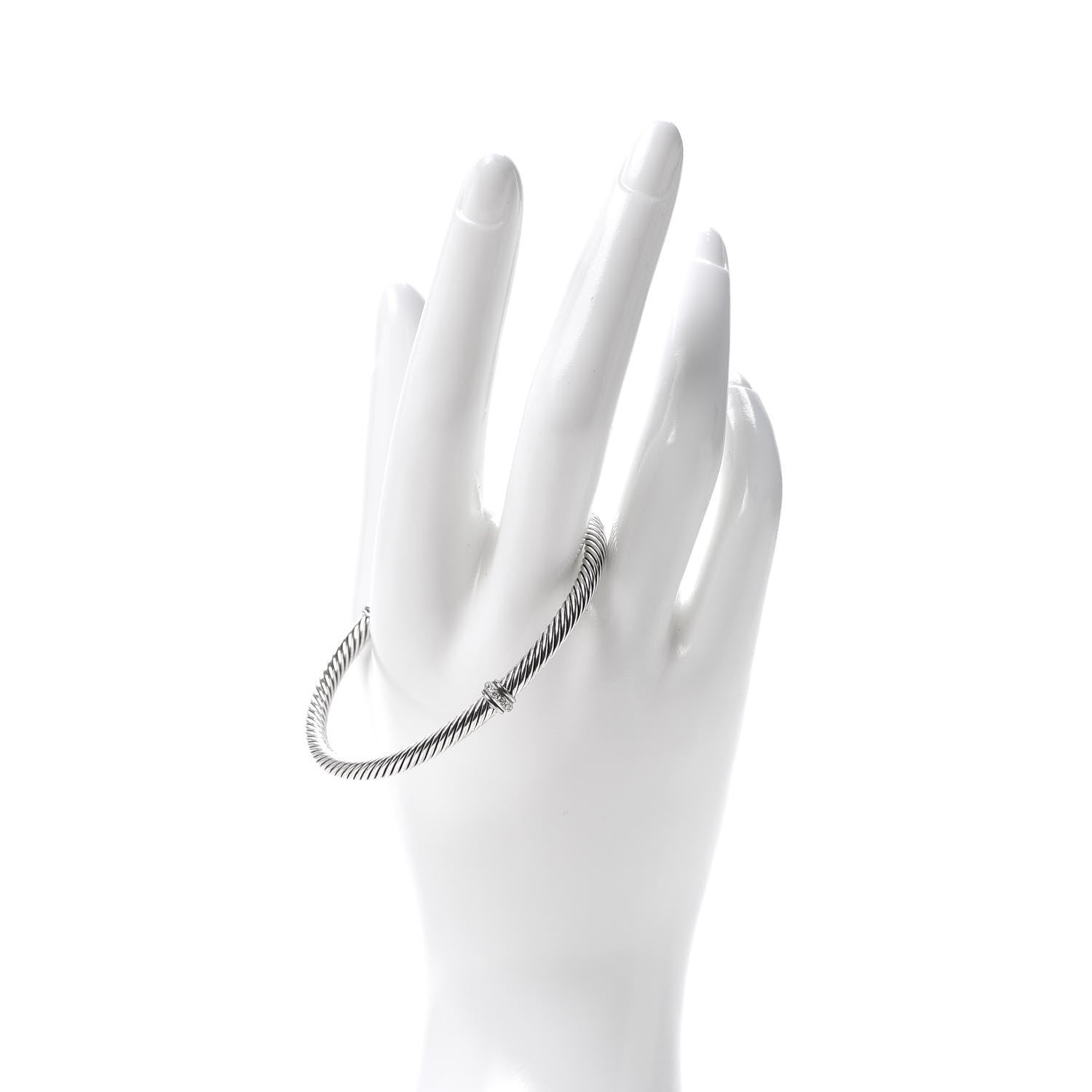 David Yurman Sterling Silver Diamond 4mm Cable Classics Center Station Bracelet 2 of 4