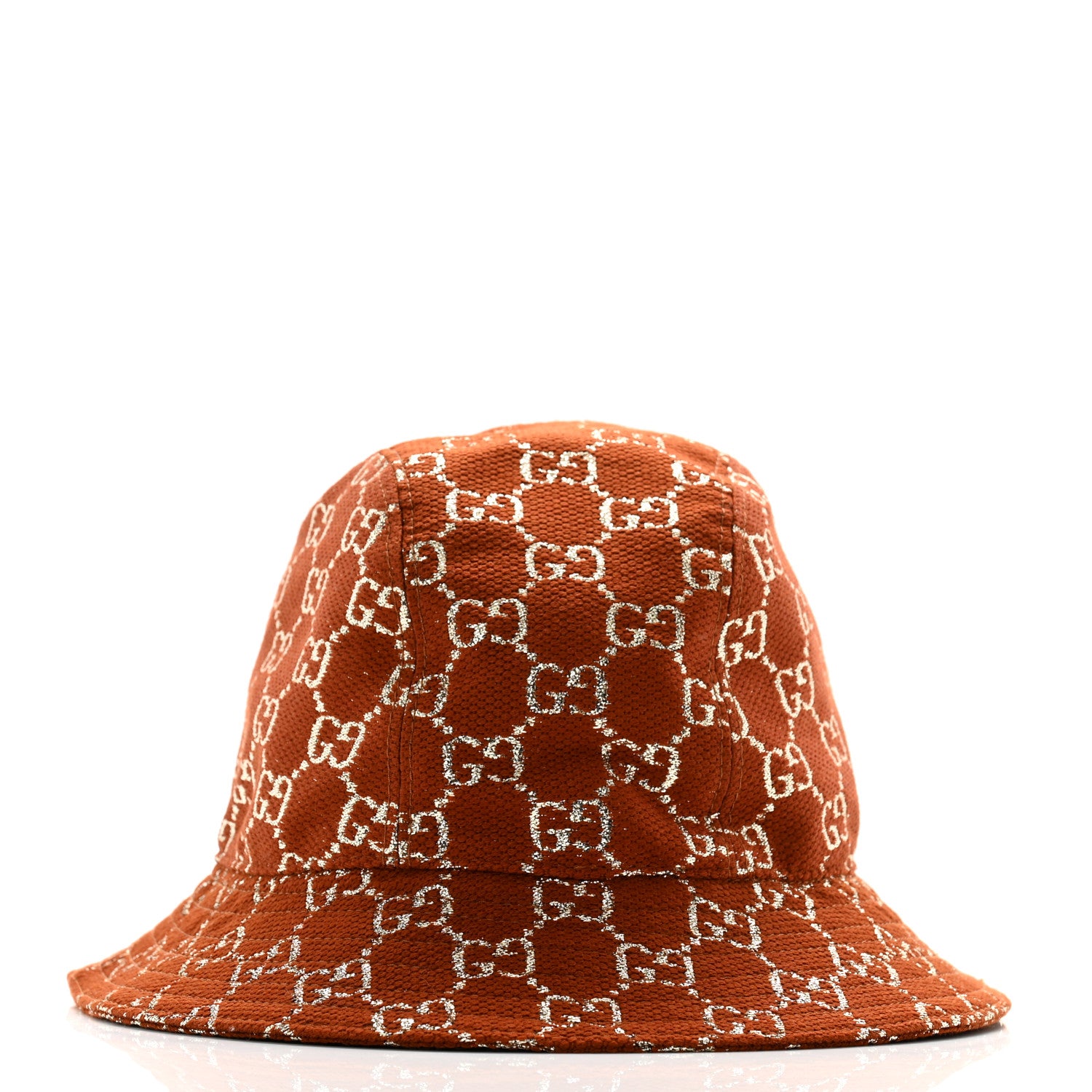 Gucci Canvas Lame GG Monogram Bucket Hat M Burnt Orange Silver 3 of 11