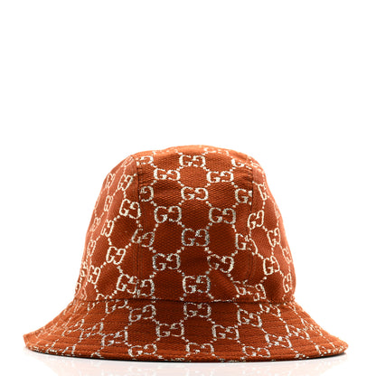 Gucci Canvas Lame GG Monogram Bucket Hat M Burnt Orange Silver 3 of 11