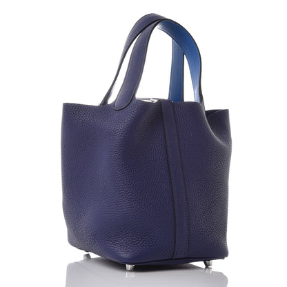 Hermes Taurillon Clemence Picotin Lock 18 PM Bleu Enrce Bleu Zellige 3 of 8