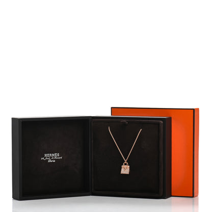 Hermes 18K Rose Gold Diamond Birkin Amulette Pendant Necklace 6 of 6