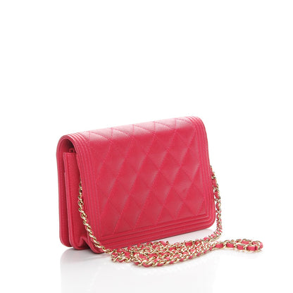 Chanel Caviar Quilted Boy Wallet On Chain WOC Fuchsia 3 of 9