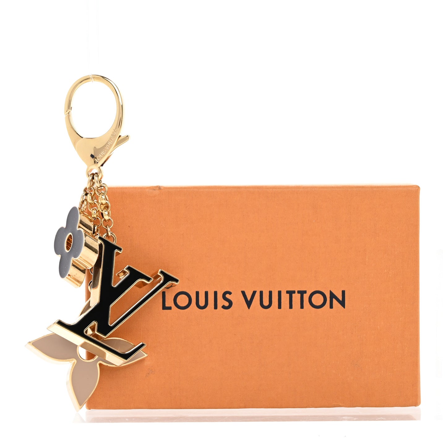 Metal Enamel Fleur De Monogram Bag Charm Dore