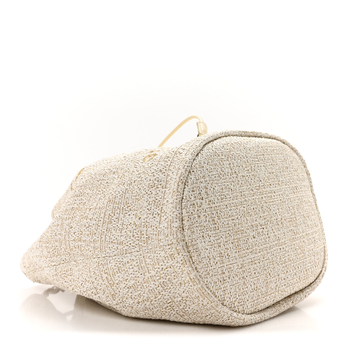 Lurex Boucle Deauville Drawstring Bucket Bag Ivory