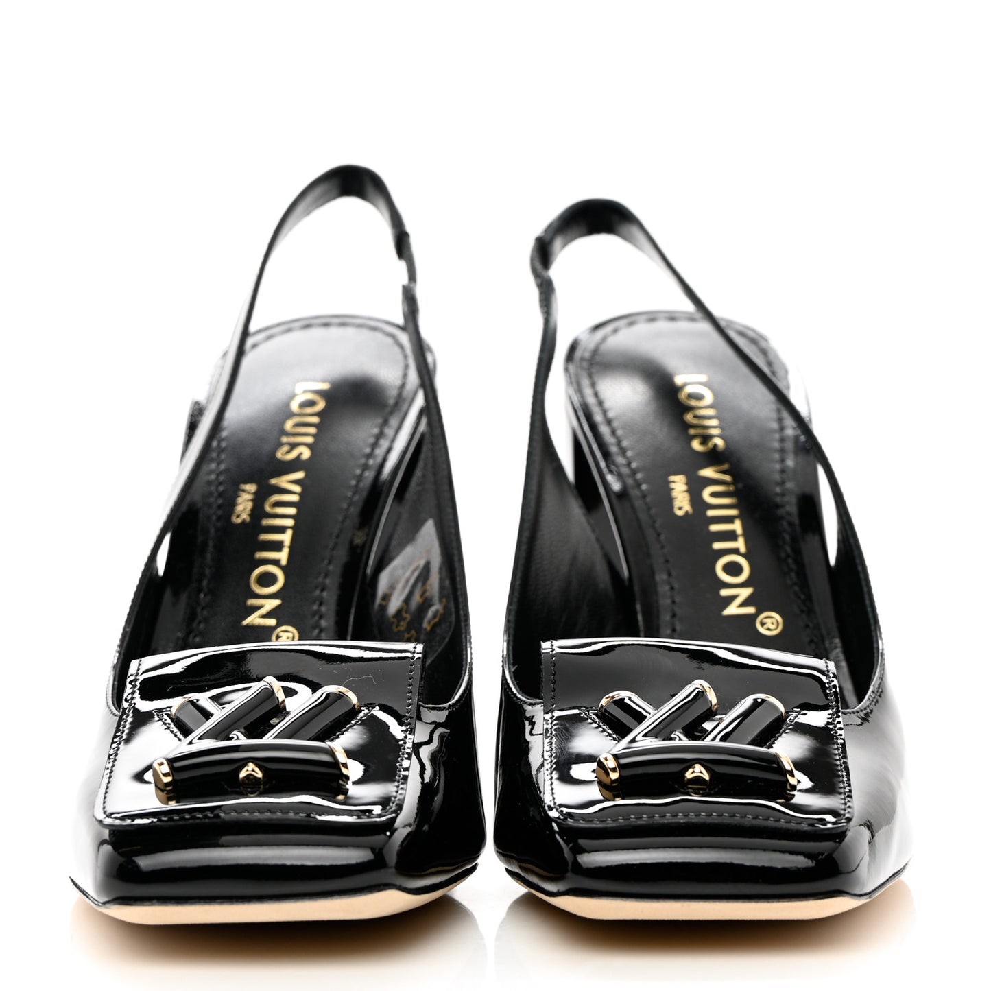 Patent Calfskin Shake Slingback Pumps 37 Black