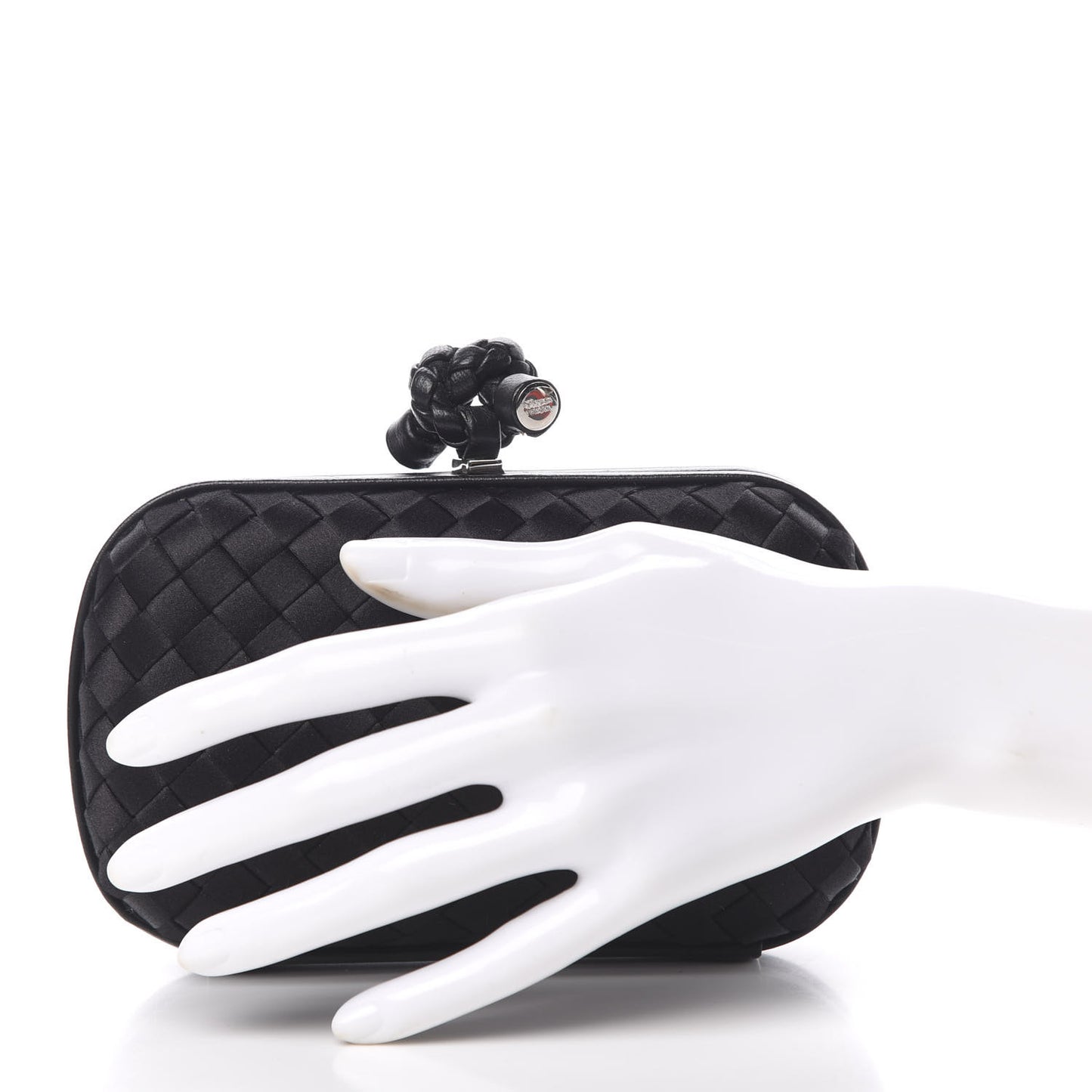 Satin Intreccio Impero Knot Clutch Black