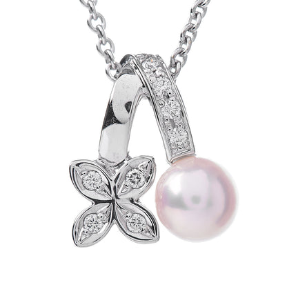 Mikimoto 18K White Gold Diamond Akoya Pearl 5.5mm Flower Pendant Necklace 5 of 7