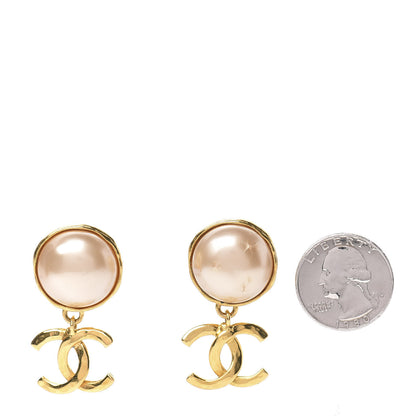 Chanel Pearl CC Dangle Clip On Earrings Gold 2 of 6