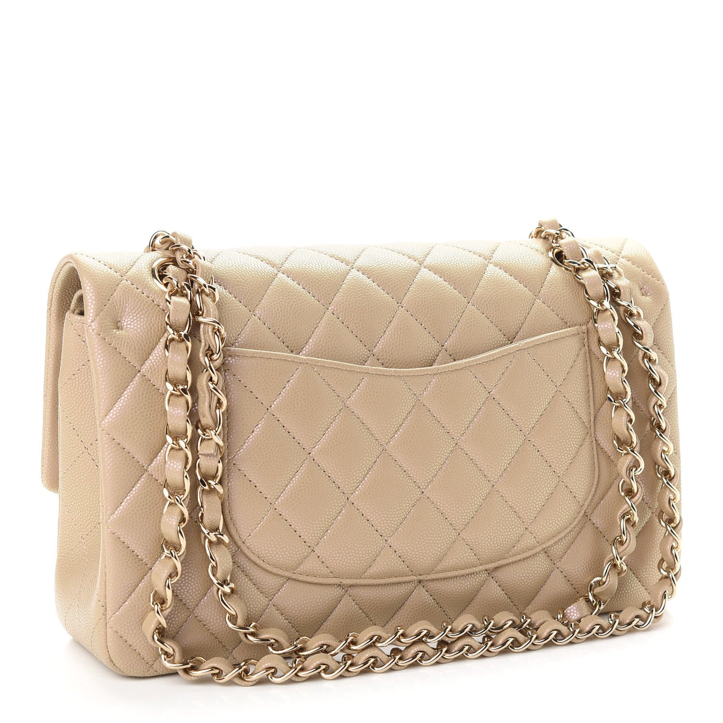 Iridescent Caviar Quilted Medium Double Flap Dark Beige