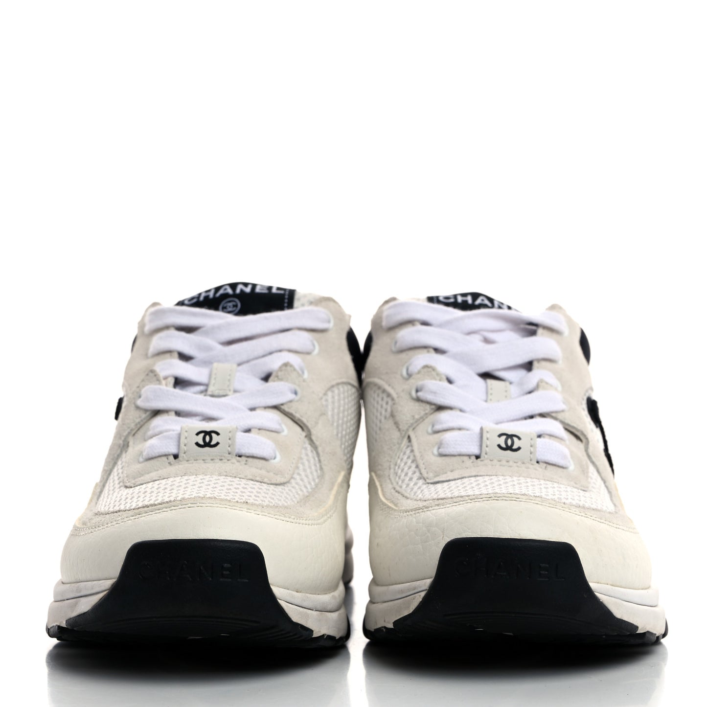 Mesh Suede Calfskin Grained Calfskin Womens CC Sneakers 37 White Black